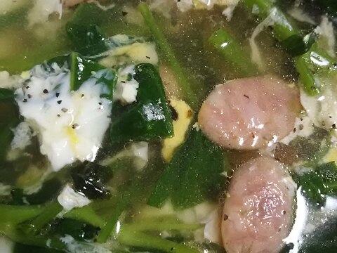 ウインナーと空芯菜の卵スープ(^^)